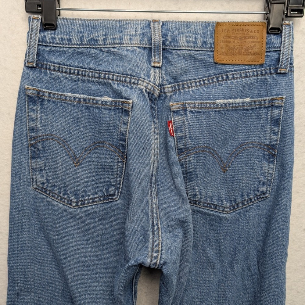 Levi's Premium Wedgie Straight Jeans Womens 26 Blue Distressed High Rise - Picture 4 of 16